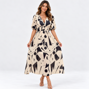 Beatrice Sandford | Floral V-Neck Midi Dress With Smocked Waist