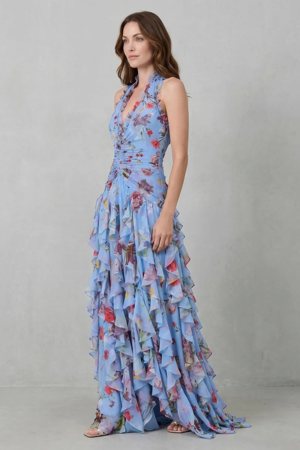 Belladina Thompson | Romantic Rose Cascade Halter Maxi Dress