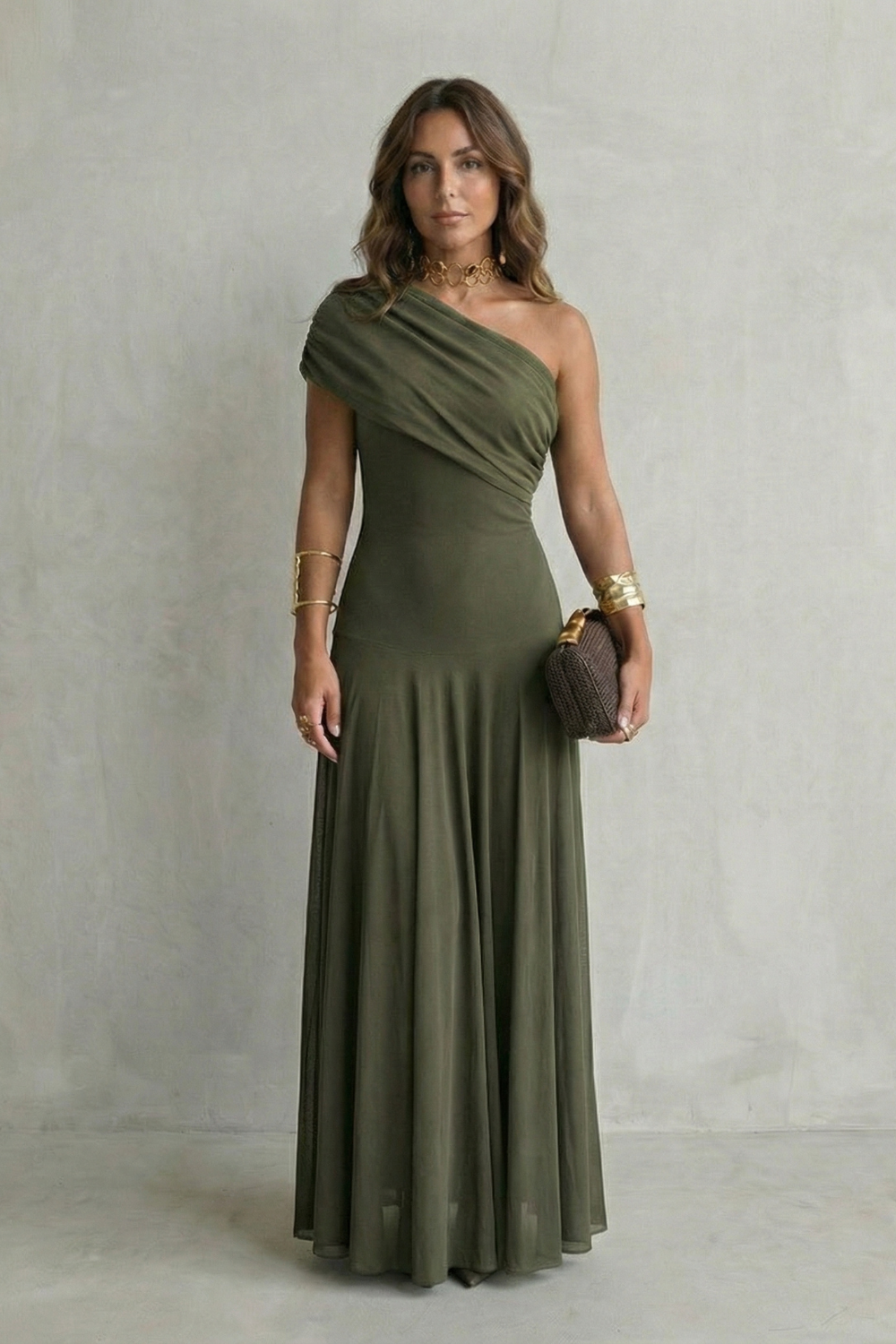 Diana Hughes | Bellamare One Shoulder Draped Maxi Dress