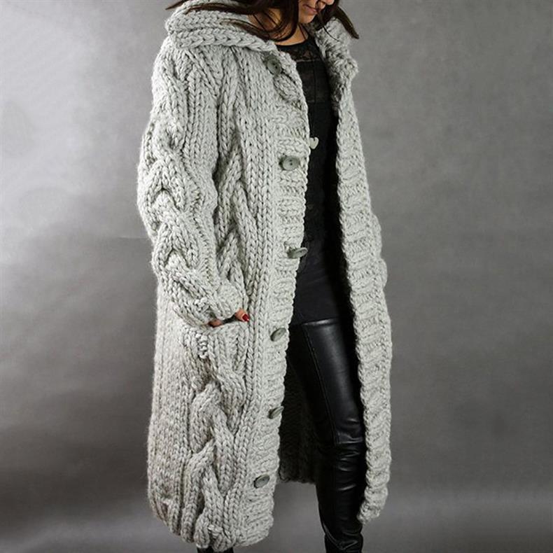 Nora Fenchurch | Chunky Cable-Knit Cardigan Coat With Hood