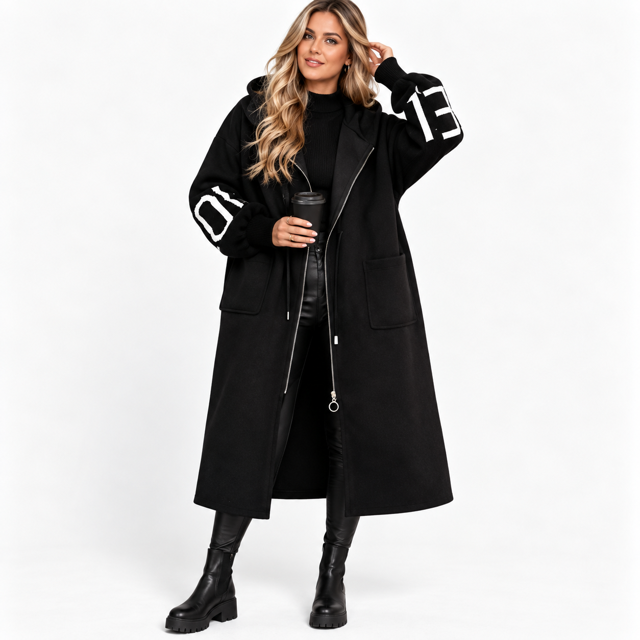 Bethany Colville | Oversized Hooded Coat With Contrast Knit Sleeves