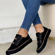 Felicity Reynolds | Black Platform Sneakers | Gold Detail & Urban Edge