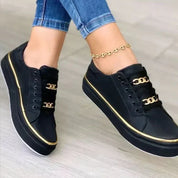 Felicity Reynolds | Black Platform Sneakers | Gold Detail & Urban Edge
