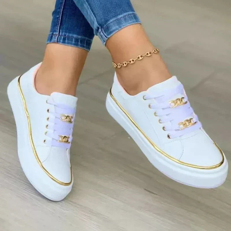 Felicity Reynolds | Black Platform Sneakers | Gold Detail & Urban Edge