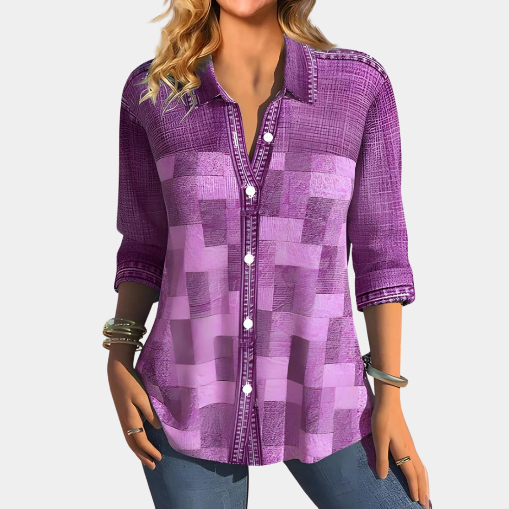 Freya Mansfield | Colour Block Print Blouse With Button Detail
