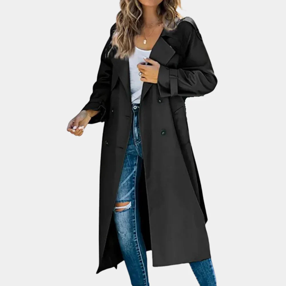 Philippa Edwards | Double-Breasted Trench Coat in Classic Black
