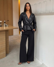 Camille Rousseau | Chic Faux Leather Belted Jacket For Women