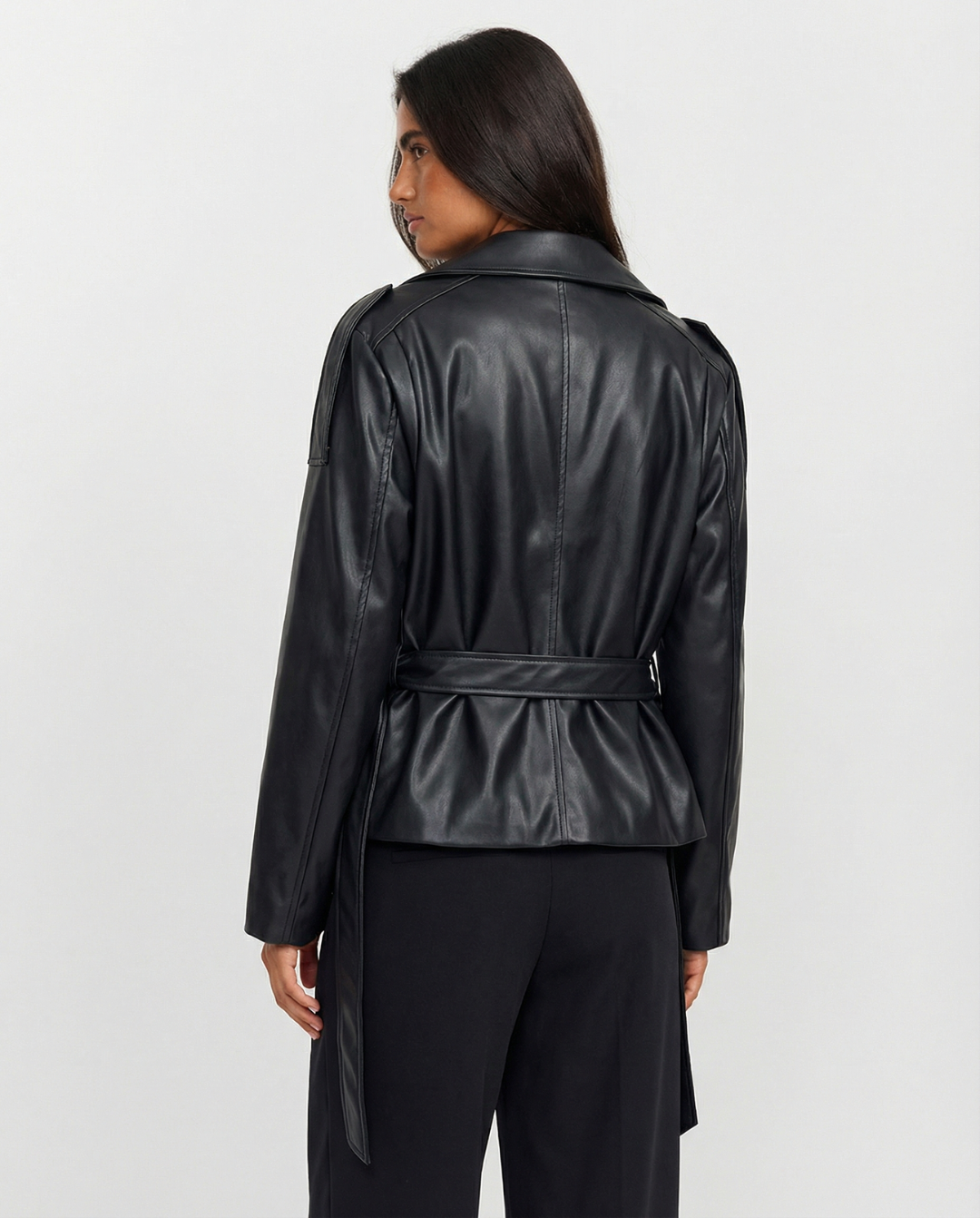 Camille Rousseau | Chic Faux Leather Belted Jacket For Women