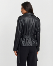 Camille Rousseau | Chic Faux Leather Belted Jacket For Women