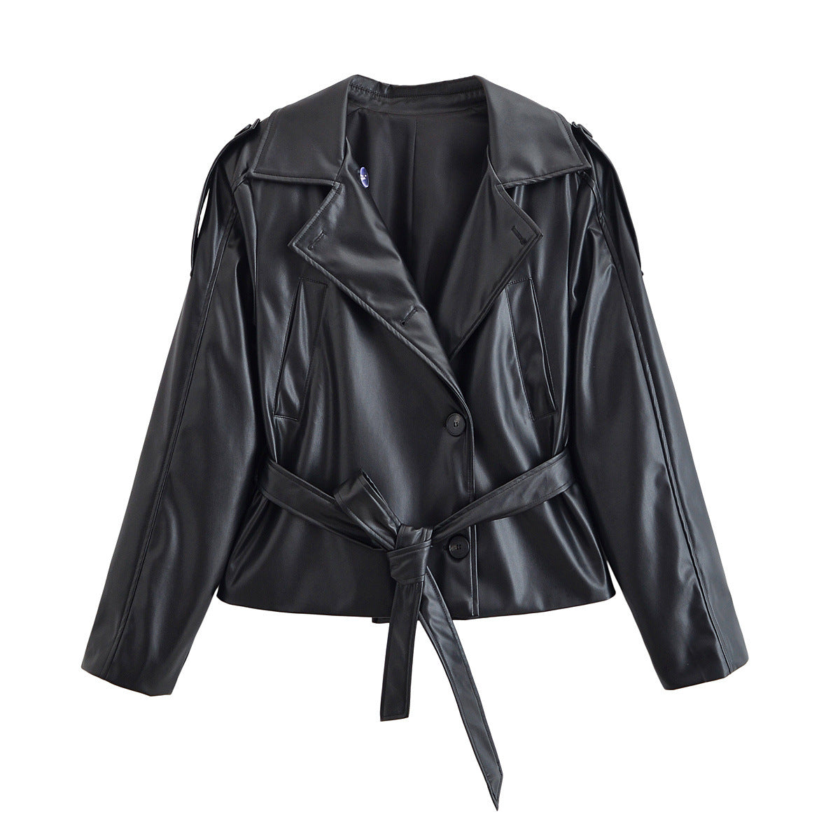 Camille Rousseau | Chic Faux Leather Belted Jacket For Women