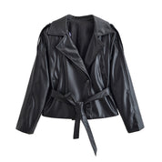 Camille Rousseau | Chic Faux Leather Belted Jacket For Women