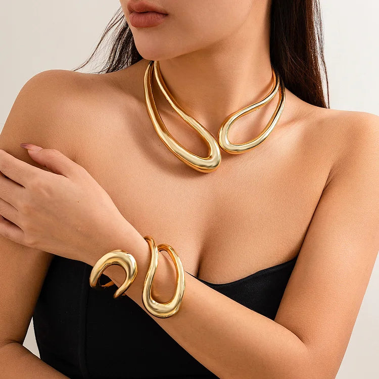 Cavelli Atelier | Liquid Silver Sculpt Choker Necklace & Bracelet