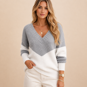 Cecily Hammond | Soft Knit V-Neck Sweater with Colour-Block Detail