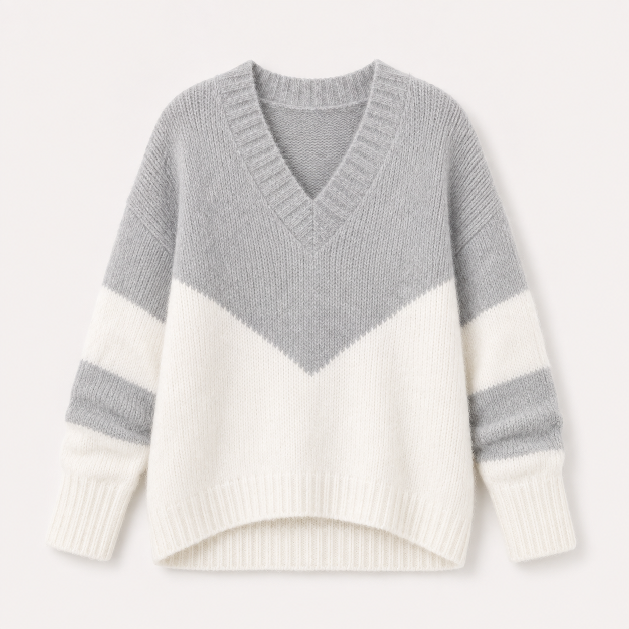Cecily Hammond | Soft Knit V-Neck Sweater with Colour-Block Detail