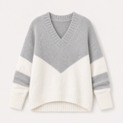 Cecily Hammond | Soft Knit V-Neck Sweater with Colour-Block Detail