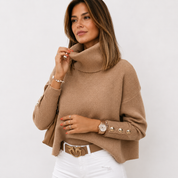 Cecily Hartwell | Pull tricoté à col roulé avec poignets boutonnés