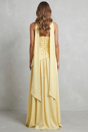 Felicia Drummond | Celestara Sculpted Strapless Maxi Dress in Butter Yellow