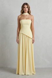 Felicia Drummond | Celestara Sculpted Strapless Maxi Dress in Butter Yellow