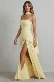 Felicia Drummond | Celestara Sculpted Strapless Maxi Dress in Butter Yellow