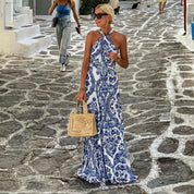 Celine Whitmore | Bohemian Blue Halter Neck Maxi Dress