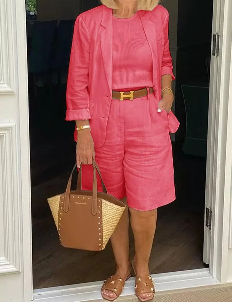 Charlotte Devereux | Effortless Linen Blazer & Shorts Set For Women
