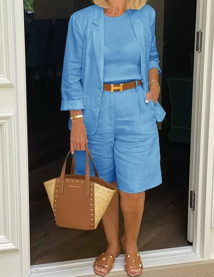 Charlotte Devereux | Effortless Linen Blazer & Shorts Set For Women