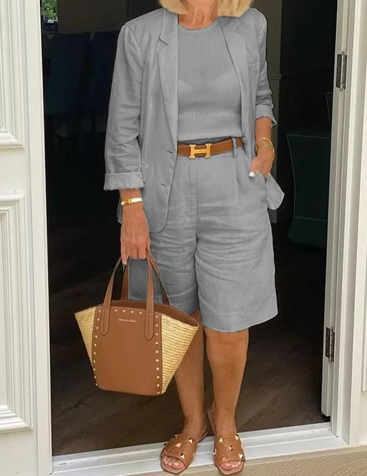 Charlotte Devereux | Effortless Linen Blazer & Shorts Set For Women