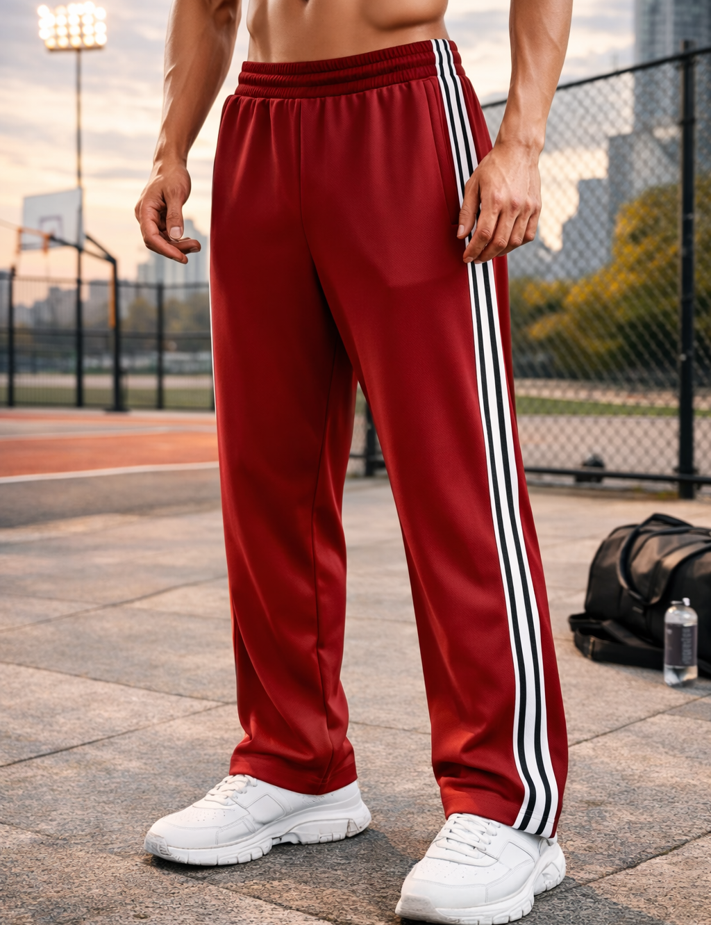Luca Ferreira | Men's Navy Track Pants – Stripe Detail & Drawstring Comfort