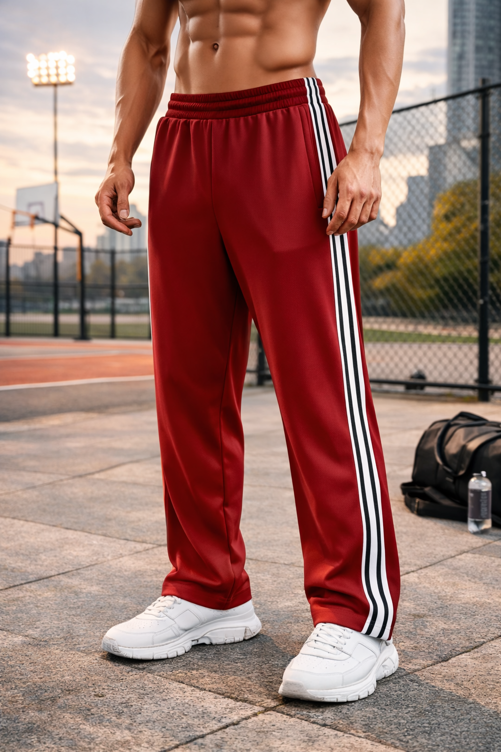 Luca Ferreira | Men's Navy Track Pants – Stripe Detail & Drawstring Comfort