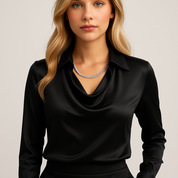 Isabella De Cortena | White Satin Blouse with Waterfall Neckline