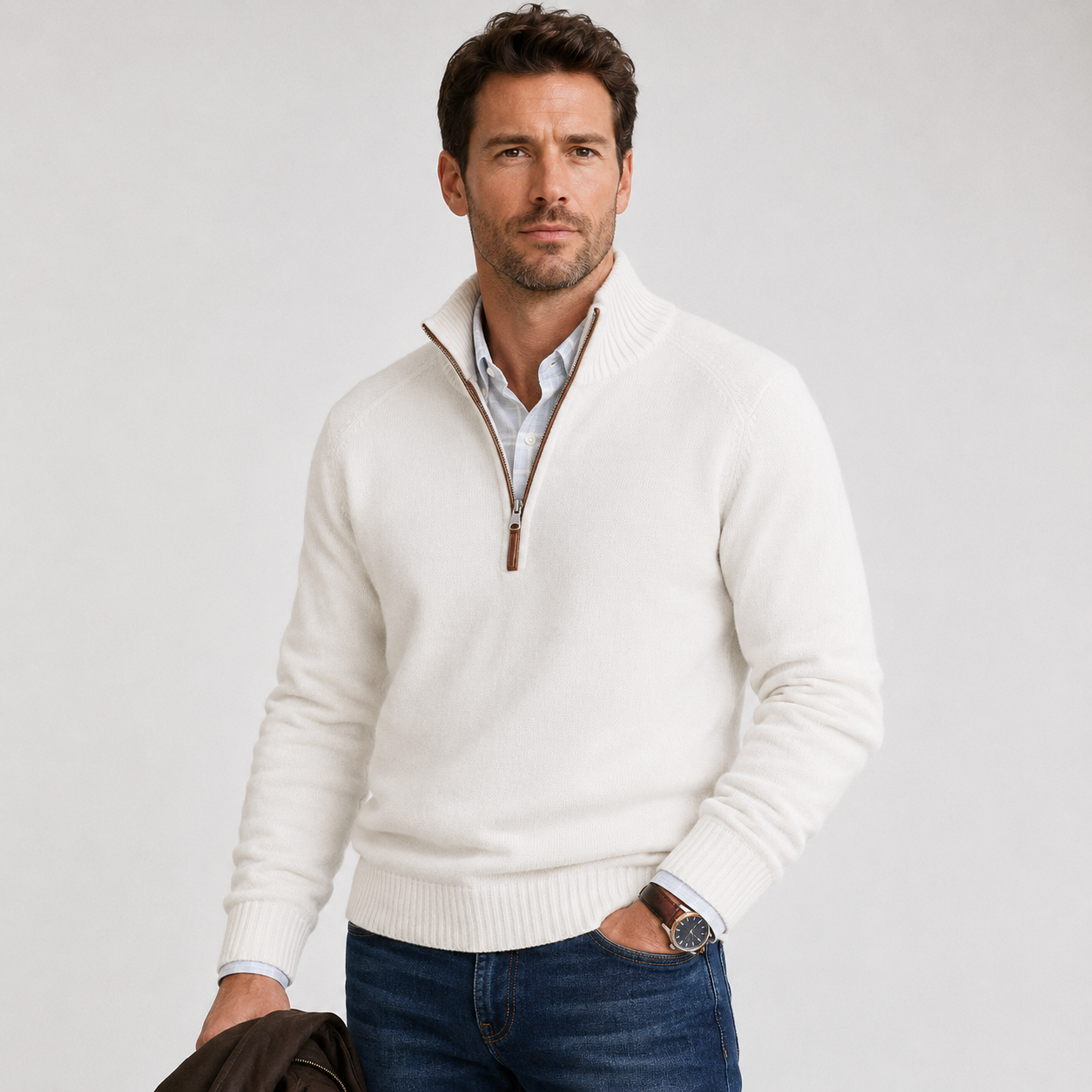 Tristan Beauvale | Men's Cashmere-Blend Quarter-Zip Sweater
