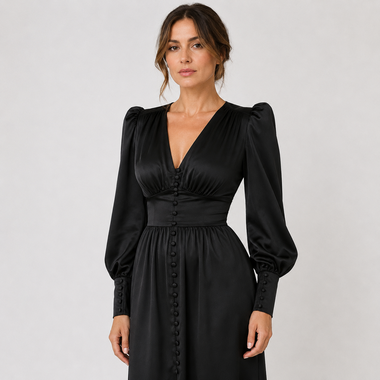 Corinne Davidson | Button Down V-neck Midi Wedding Dress