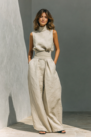 Isla Morgan | Linen Wide-Leg Trouser Set Natural Oat