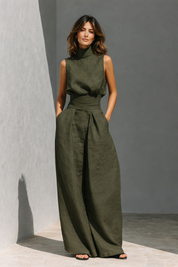 Isla Morgan | Linen Wide-Leg Trouser Set Natural Oat