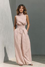 Isla Morgan | Linen Wide-Leg Trouser Set Natural Oat