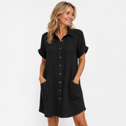 Priya Ashworth | Button-Through Cotton Gauze Shirt Dress with Pockets
