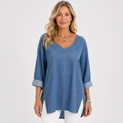 Saoirse Callahan | Washed Denim V-Neck Tunic Top with Side Splits