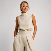 Nadia Serrano | Linen-Look Turtleneck Top & Wide-Leg Trouser Set