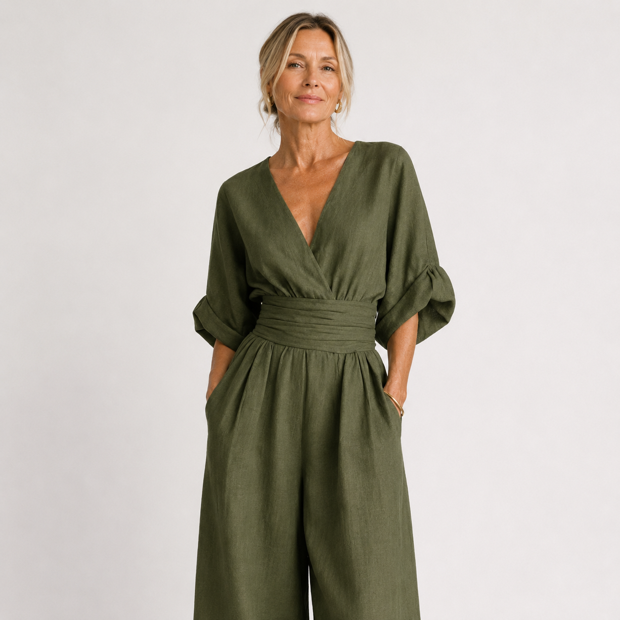 Celeste Navarro | Wide-Leg Linen Jumpsuit with Wrap Waist