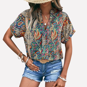 Olivia Farrow | Paisley Print V-Neck Blouse With Drop-Shoulder Sleeves