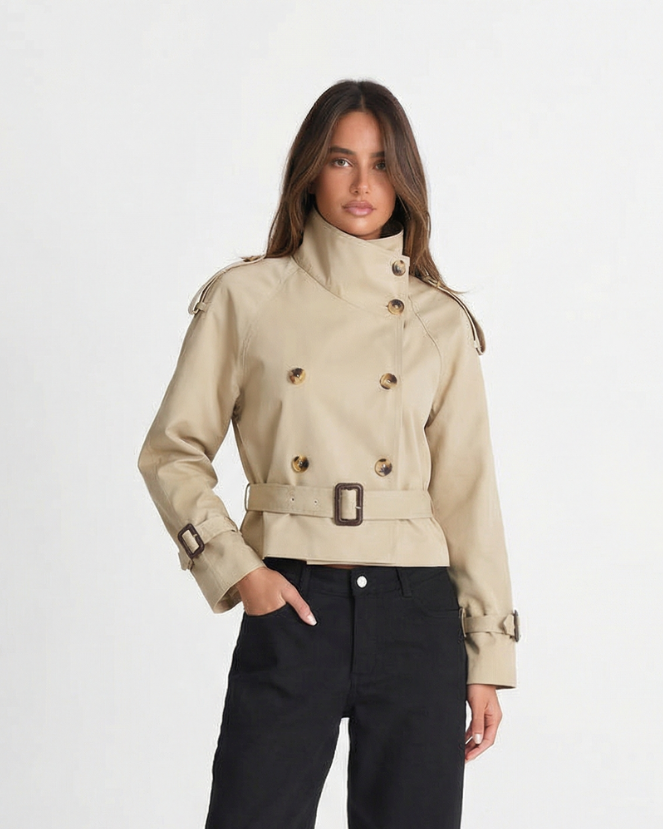 Chloé Beaumont | Chic Belted Cropped Trench Jacket For Women