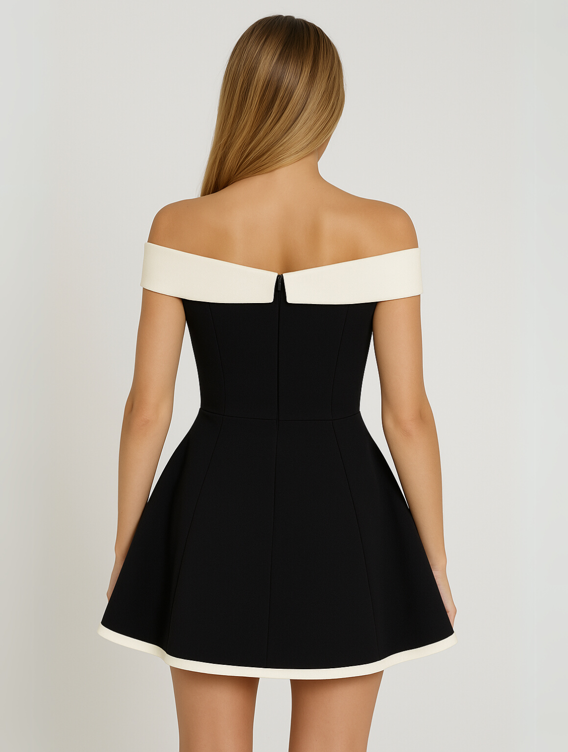 Chloe Devereux | Black Off-Shoulder Pleated Mini Dress