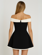 Chloe Devereux | Black Off-Shoulder Pleated Mini Dress