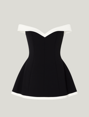 Chloe Devereux | Black Off-Shoulder Pleated Mini Dress