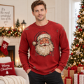 Yule Buck | Pull de Noël rouge vintage à imprimé Père Noël pour hommes