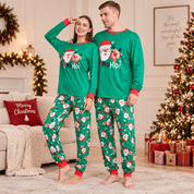 Holly | Pyjamas de Noël Vert à imprimé Père Noël et rennes pour homme et femme / unisexes