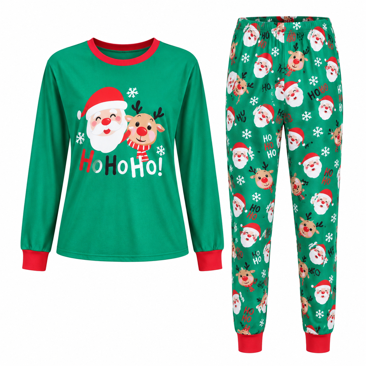 Holly | Pyjamas de Noël Vert à imprimé Père Noël et rennes pour homme et femme / unisexes