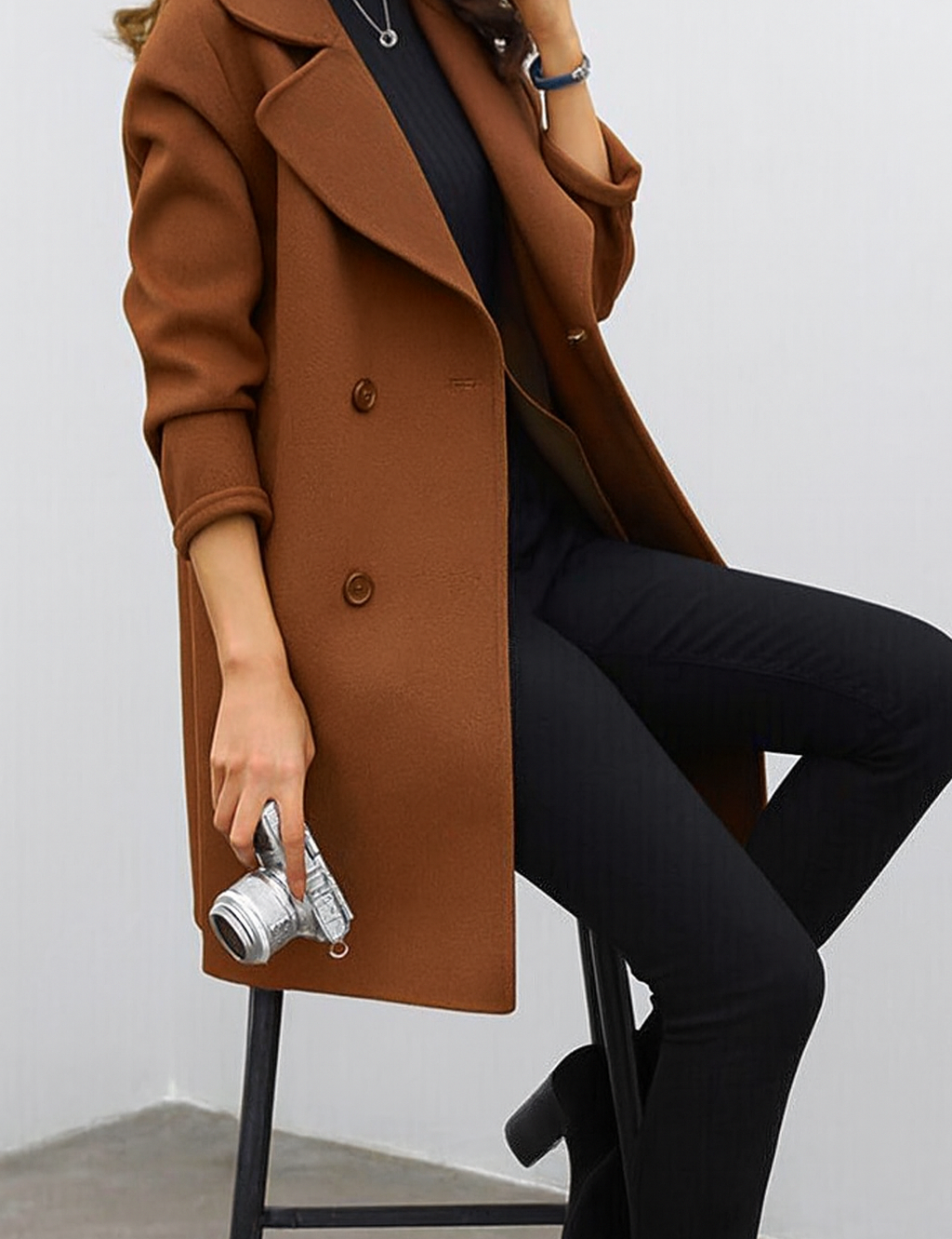 Claire Dubois | Classic Double-Breasted Mid-Length Coat For Women