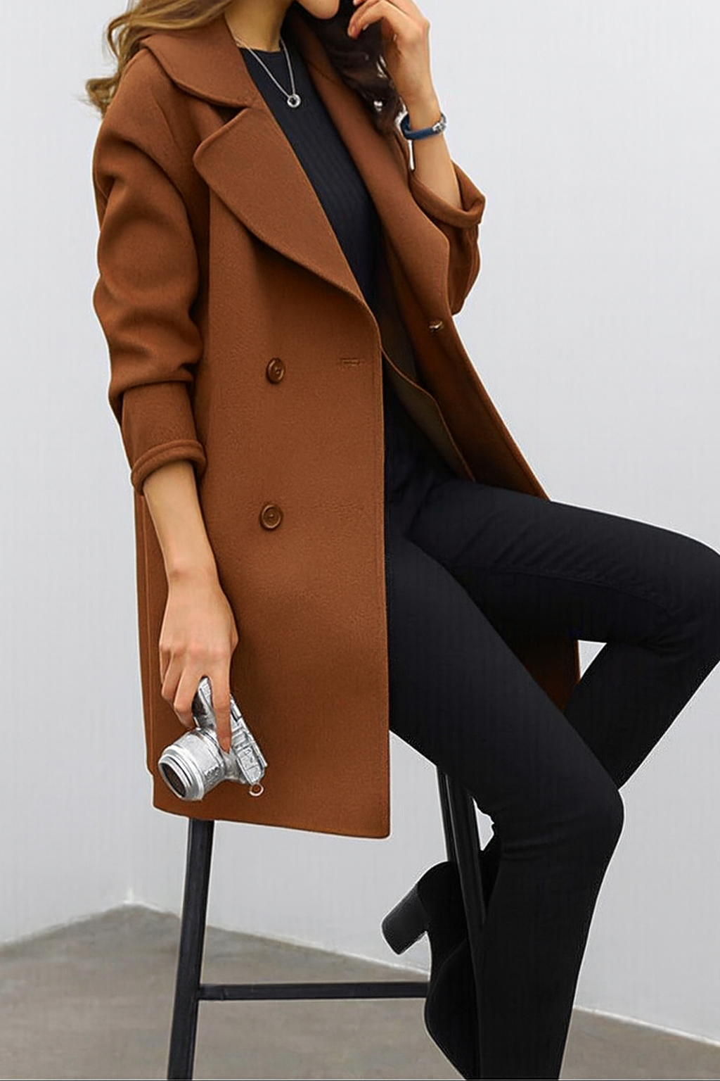 Claire Dubois | Classic Double-Breasted Mid-Length Coat For Women
