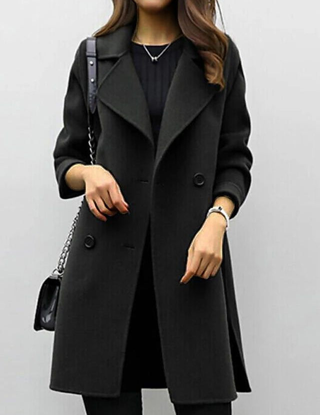 Claire Dubois | Classic Double-Breasted Mid-Length Coat For Women